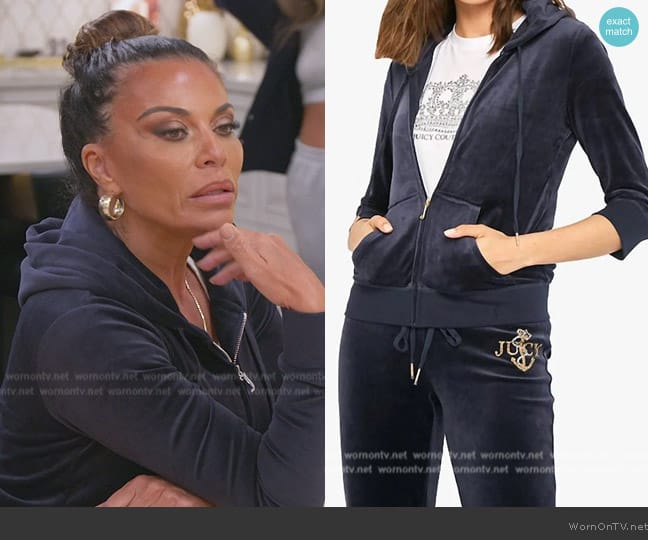 Juicy Couture Regal Anchor Velour Robertson Hoodie Jacket worn by Dolores Catania on The Real Housewives of New Jersey