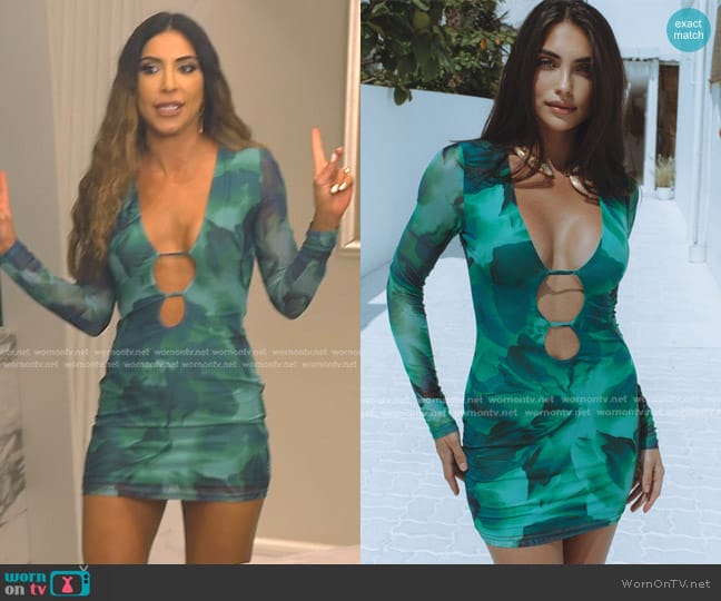 Chic Le Frique Kapri Mini Dress in Green Floral worn by Taleen Marie (Taleen Marie) on The Real Housewives of Dubai