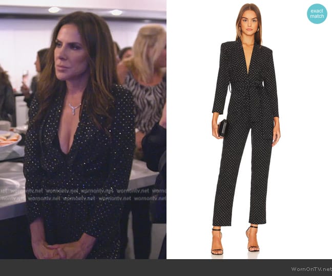 Karina Grimaldi Benjamin Rhinestone Jumpsuit worn by Jenn Fessler on The Real Housewives of New Jersey