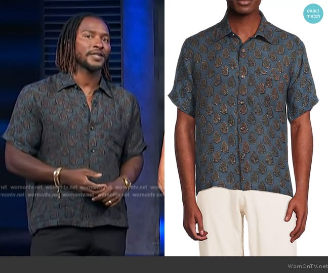 Kartik Research Leaf Linen Button-Front Shirt worn by Scott Evans on Access Hollywood