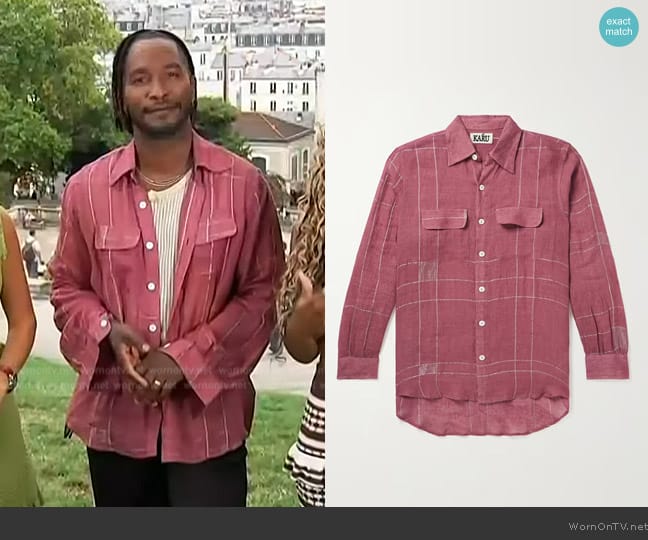 Kartik Research Zari Checked Linen-Gauze Shirt worn by Scott Evans on Access Hollywood