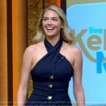 Kate Upton’s navy pinstripe halter top on Live with Kelly and Mark