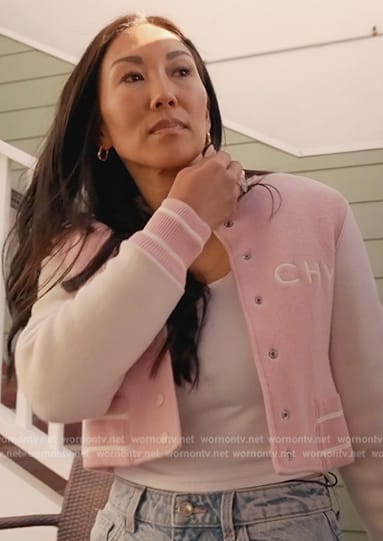 Katie's pink and white bomber jacket on The Real Housewives of Orange County