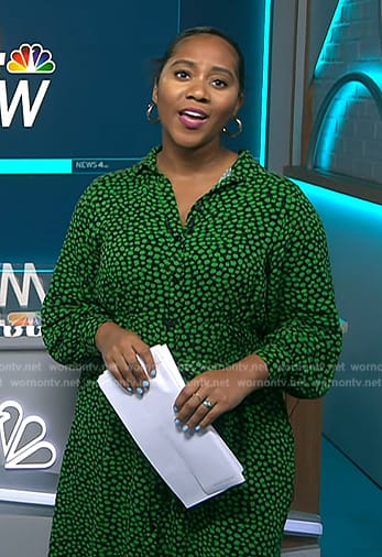 Kay Angrum’s green floral shirtdress on NBC News Daily