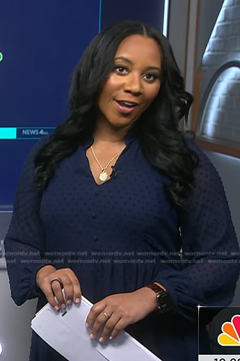 Kay Angrum's navy swiss dot dress on NBC News Daily