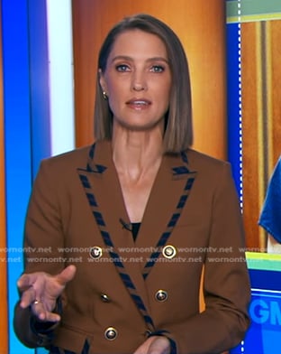 Kayna Whitworth’s brown striped trim blazer on Good Morning America