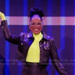 Keke Palmer’s ruched lime top, leather skirt and jacket on Password