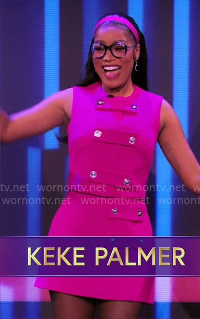 Keke Palmer's pink buttoned crop top and skirt set on Password