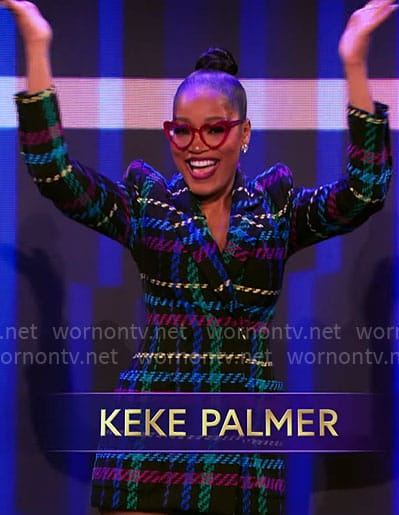 Keke Palmer's plaid tweed blazer dress on Password