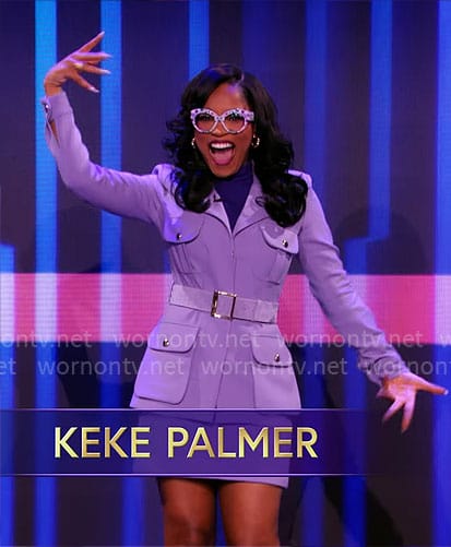 Keke Palmer's purple safari jacket and mini skirt on Password