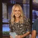 Kelly’s black floral ruched sleeve dress on Live with Kelly and Mark