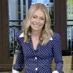 Kelly’s navy polka dot shirtdress on Live with Kelly and Mark