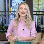 Kelly’s pink pleated blouse and pants on Live with Kelly and Mark