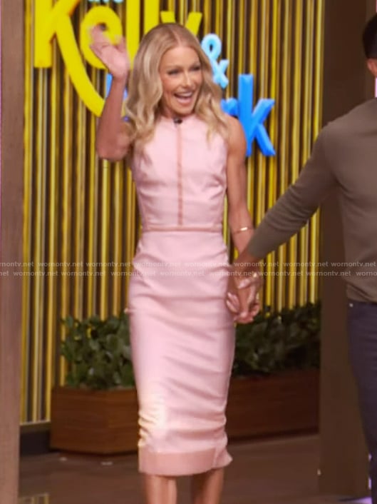 Kelly's pink sleeveless sheath dress on Live with Kelly and Mark