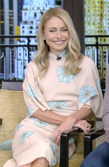 Kelly's pink floral print high neck dress on Live with Kelly and Mark