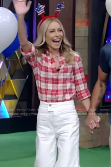 Kelly’s red plaid blouse on Live with Kelly and Mark