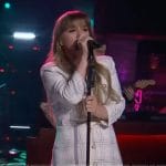 Kelly’s white tweed check dress  on The Kelly Clarkson Show