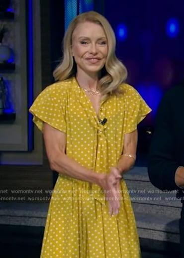 Kelly’s yellow polka dot dress on Live with Kelly and Ryan