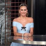 Keltie’s blue mini dress with contrast bow on E! News