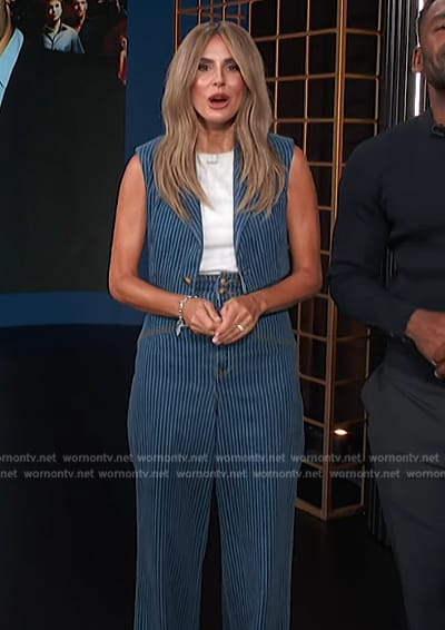 Keltie's blue pinstripe vest and pants on E! News