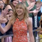 Kiernan Shipka’s red floral print halter dress on Live with Kelly and Mark