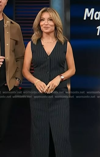 Kit's navy pinstripe vest and skirt on Access Hollywood