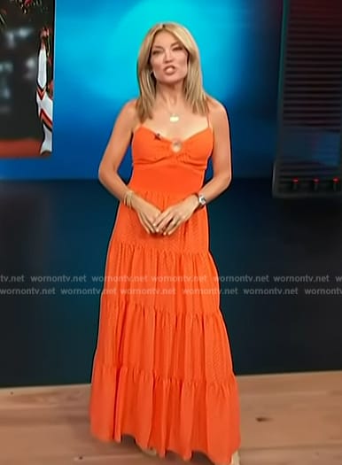 Kit’s orange ring detail dress on Access Hollywood