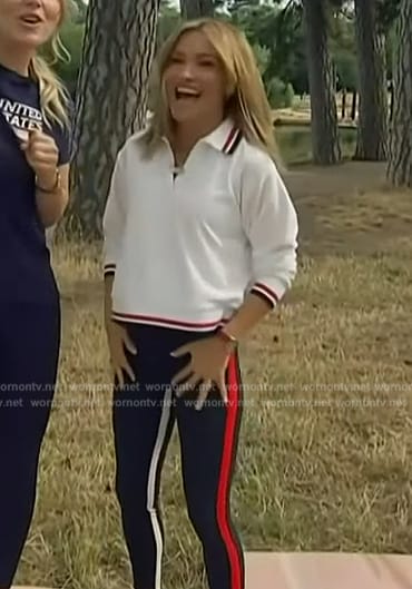 Kit’s white stripe polo top and leggings on Access Hollywood