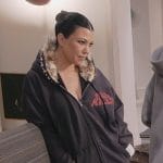 Kourtney’s black shearling collar jacket on The Kardashians