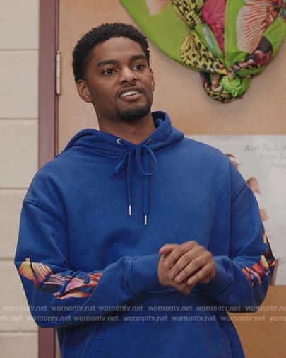 JR's blue printed sleeve hoodie on All American Homecoming