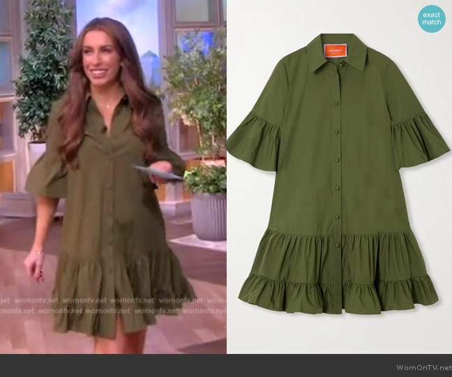 LA DoubleJ Choux ruffled tiered cotton-poplin mini dress worn by Alyssa Farah Griffin on The View