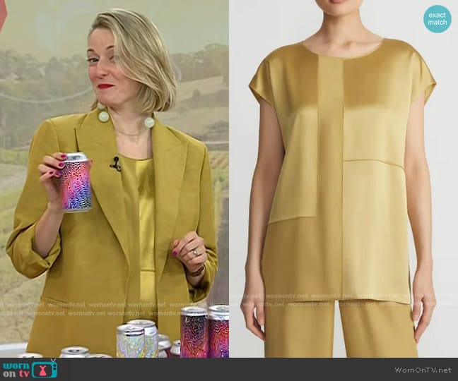 Lafayette 148 NY Silk Block Panel Dolman Blouse in Desert Grass worn by Vanessa Price on Today