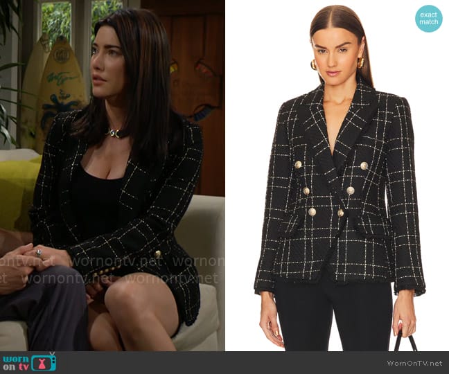 L'Agence Kenzie Blazer in Black & Gold worn by Steffy Forrester (Jacqueline MacInnes Wood) on The Bold and the Beautiful