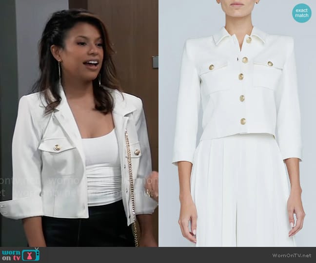 L'Agence Kumi Fitted Crop Jacket in White worn by Alison 'Blaze' Rogers (Jacqueline Grace Lopez) on General Hospital