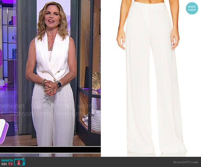 L'Agence Pilar Pants in Ecru Gold worn by Natalie Morales on CBS Mornings