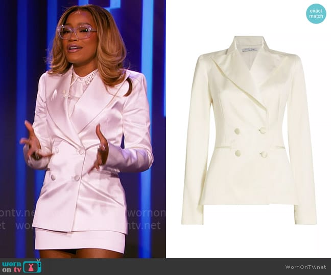 LaQuan Smith Satin Double-Breasted Blazer worn by Keke Palmer on Password