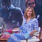 Lara’s blue floral maxi shirtdress on Good Morning America