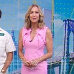 Lara’s pink folded sheath dress on Good Morning America