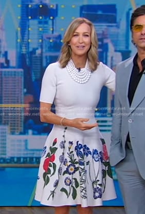 Lara's white floral fit and flare dress on Good Morning America