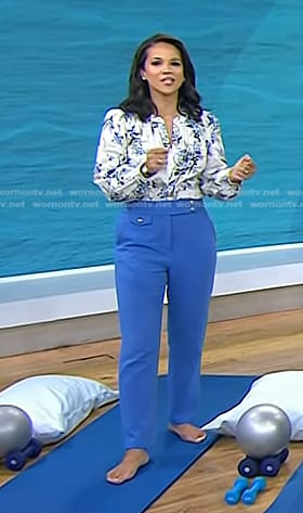 Laura's floral blouse and blue pants on Today