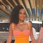 Lesa’s orange colorblock maxi dress on The Real Housewives of Dubai