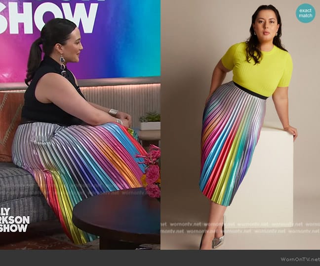 Lesley Hampton Rainbow Warrior Skirt worn by Lily Gladstone on The Kelly Clarkson Show