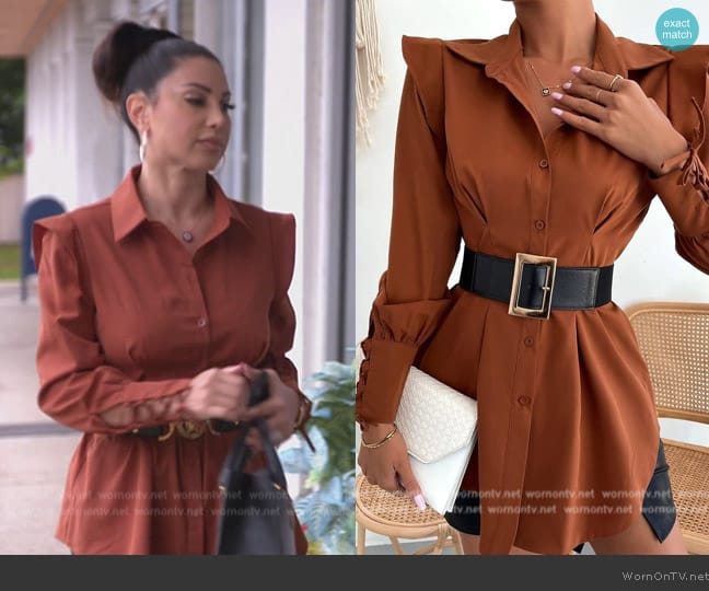  Lihana Lace-up Cuff Blouse worn by Jennifer Aydin on The Real Housewives of New Jersey