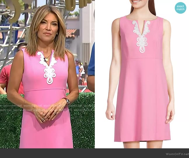 Lilly Pulitzer Trini Embroidered Shift Dress worn by Kit Hoover on Access Hollywood