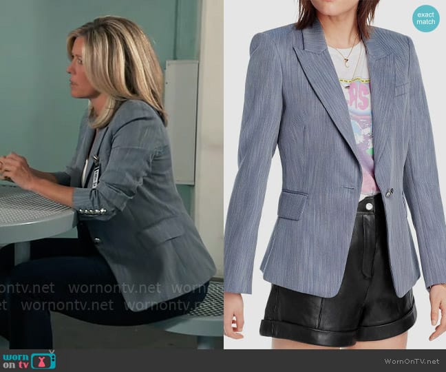 Lini Peak-Lapel One-Button Blazer worn by Carly Spencer (Laura Wright) on General Hospital