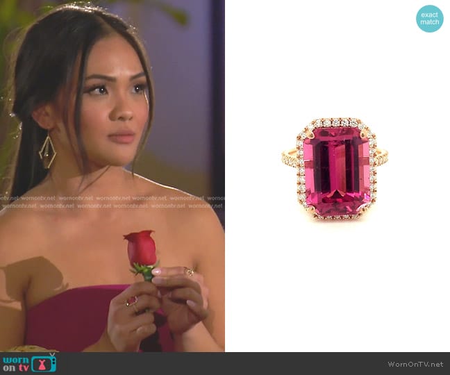 Lisa Nik 18K Rose Gold Emerald Cut Rubellite Ring with Diamonds worn by Jenn Tran on The Bachelorette