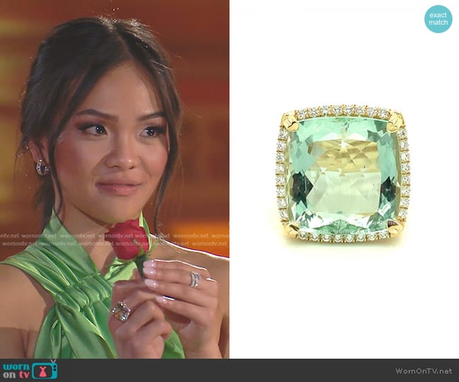 Lisa Nik Green Quartz and Diamond Ring in 18K Rose Gold worn by Jenn Tran on The Bachelorette