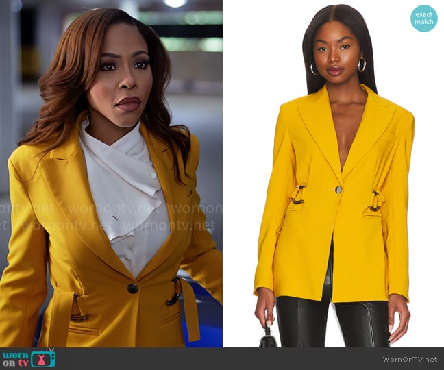 LITA by Ciara Ring Blazer in Saffron worn by Andrea Barnes (Kj Smith) on Tyler Perrys Sistas