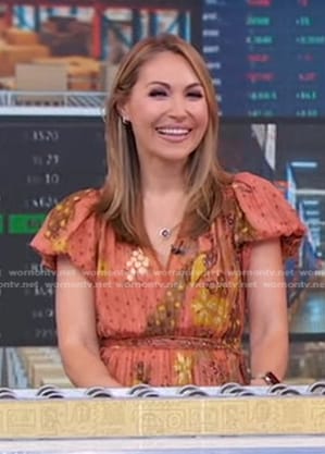 Lori's orange floral puff sleeve dress on Good Morning America