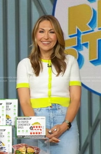 Lori's white contrast trim short sleeve cardigan on Good Morning America